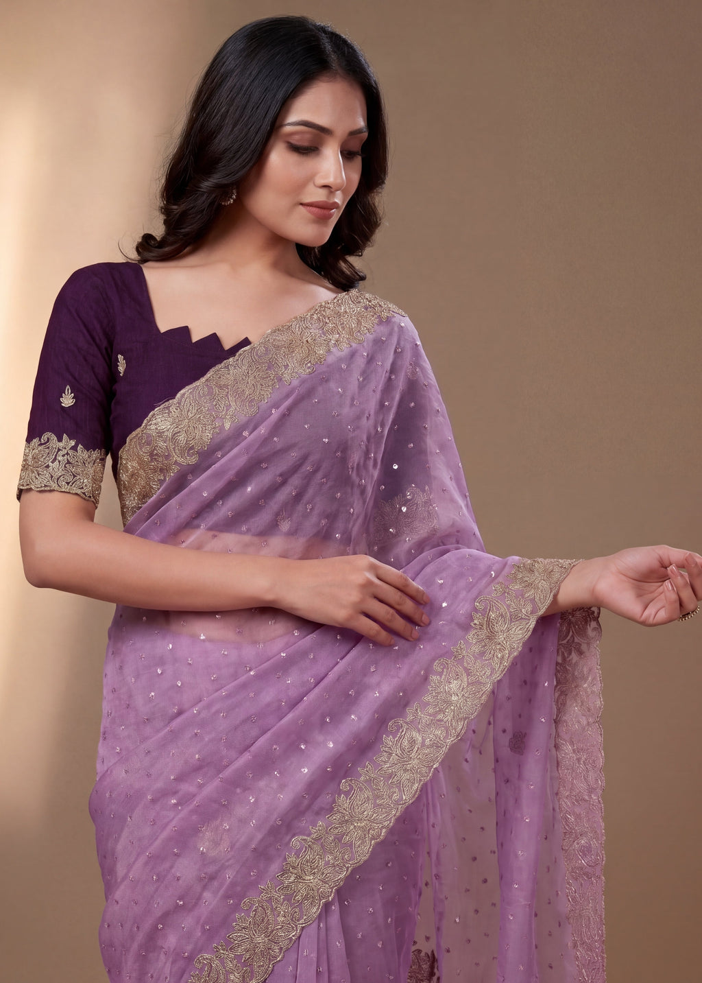 Beautiful NC Moss Butti Embroidered Saree