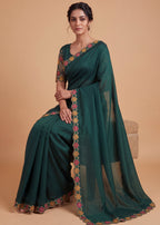 Designer Luxe Multicolour Embroidered Satin Saree