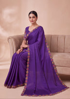 Premium Multicolour Embroidered Satin Saree