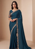 Heritage Floral Embroidered Satin Saree