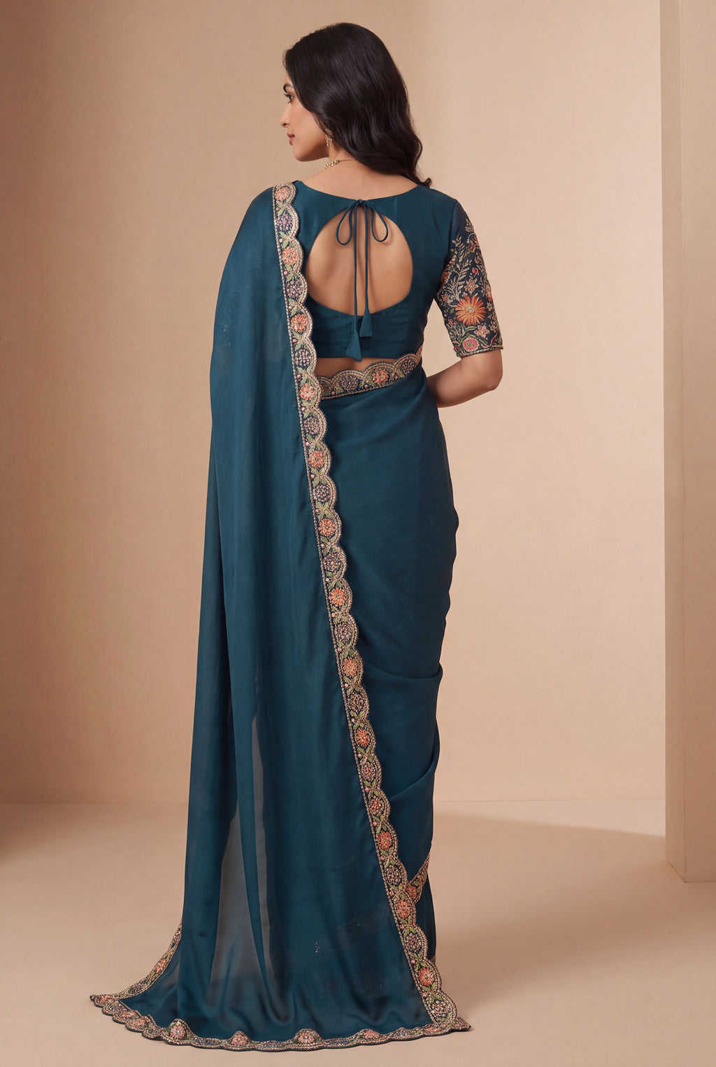 Heritage Floral Embroidered Satin Saree