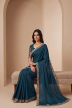 Heritage Floral Embroidered Satin Saree