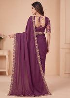 Heritage Floral Embroidered Satin Saree