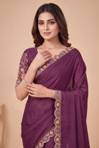Heritage Floral Embroidered Satin Saree