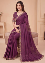 Heritage Floral Embroidered Satin Saree