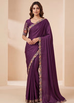 Heritage Floral Embroidered Satin Saree