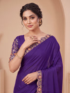 Heritage Floral Embroidered Satin Saree