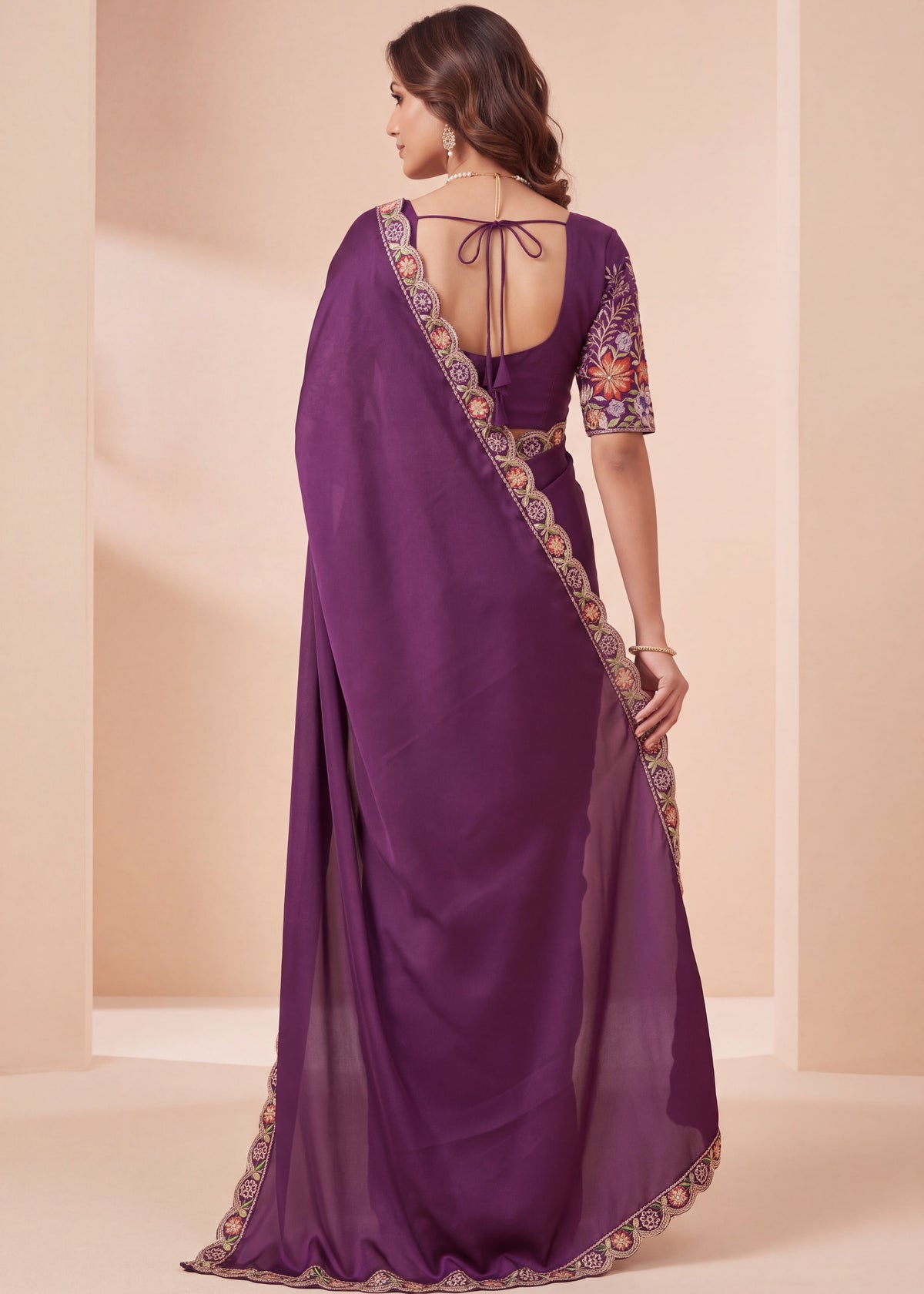 Heritage Floral Embroidered Satin Saree