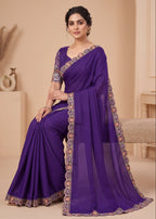 Heritage Floral Embroidered Satin Saree