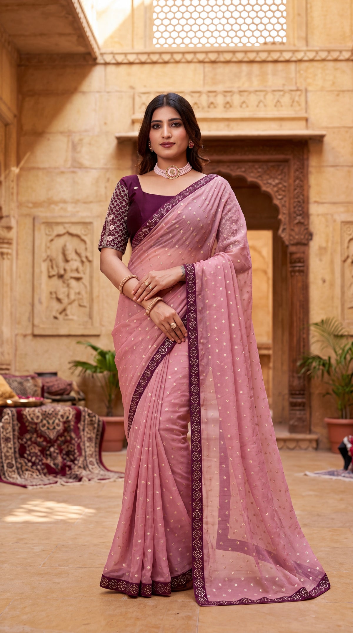 Heavy Sequin Embellished NC Moss Butti Saree