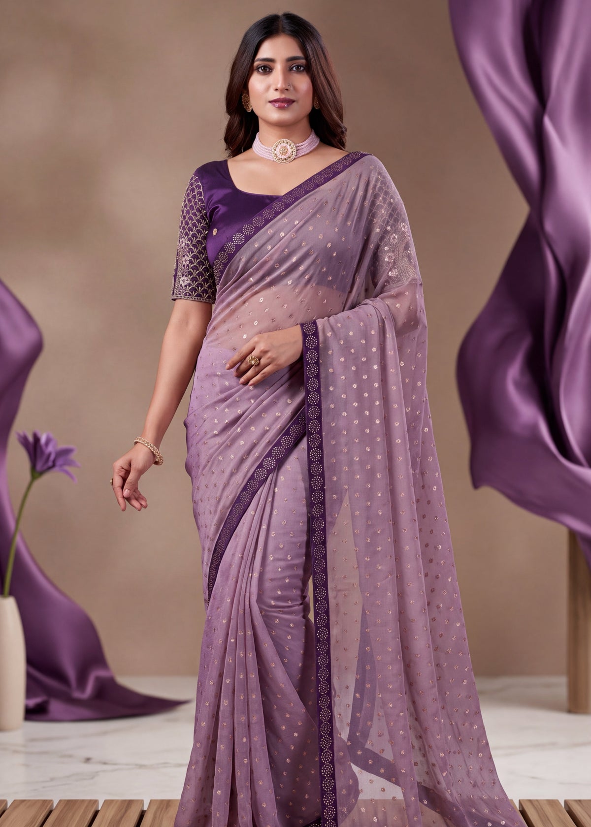 Heavy Sequin Embellished NC Moss Butti Saree