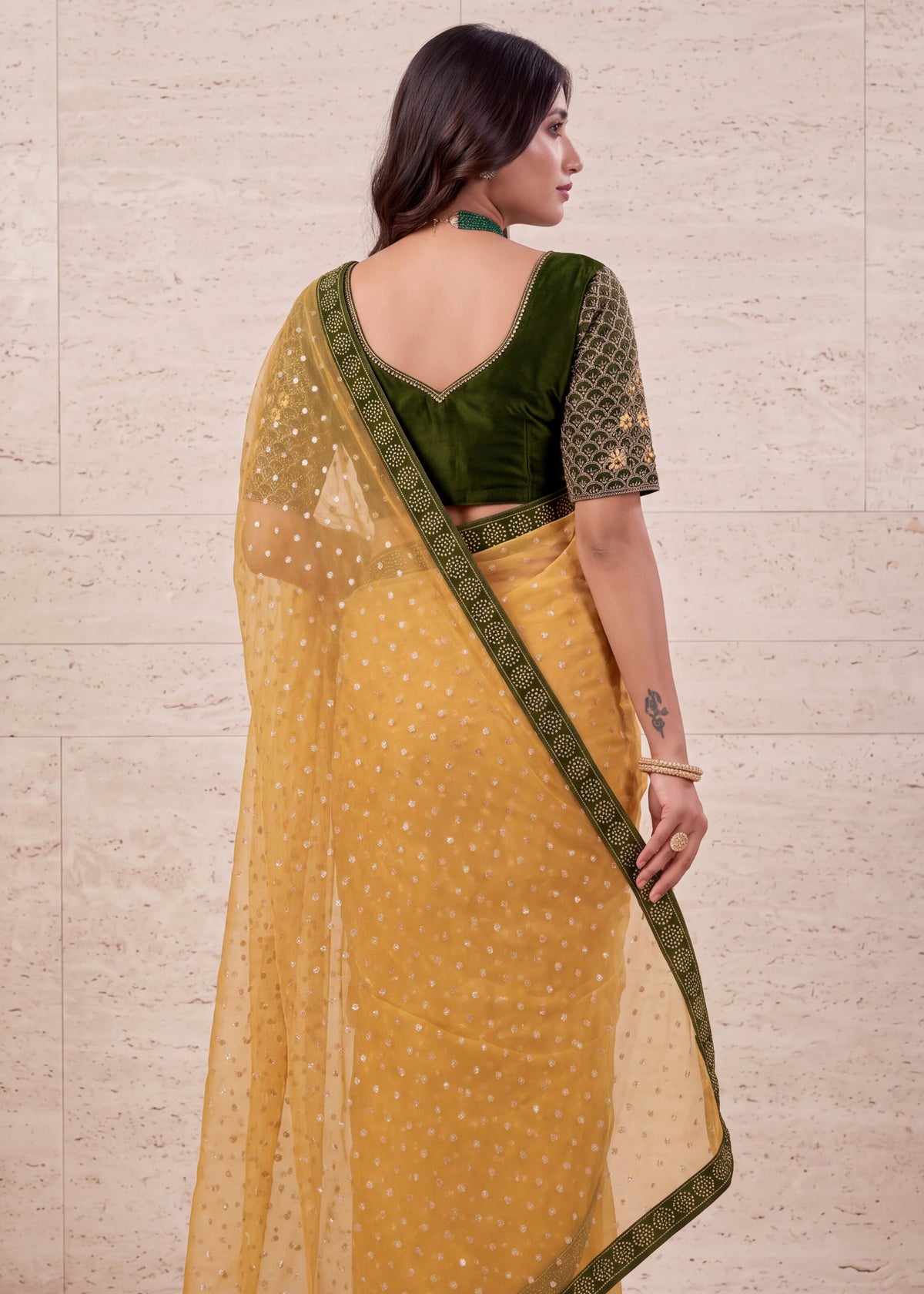 Heavy Sequin Embellished NC Moss Butti Saree