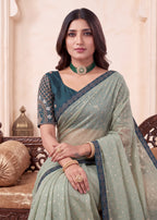 Heavy Sequin Embellished NC Moss Butti Saree