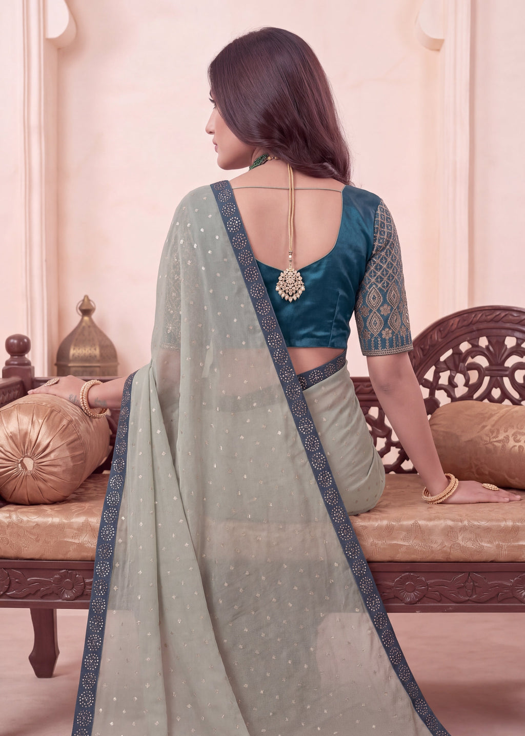 Heavy Sequin Embellished NC Moss Butti Saree