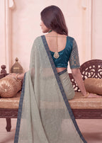 Heavy Sequin Embellished NC Moss Butti Saree