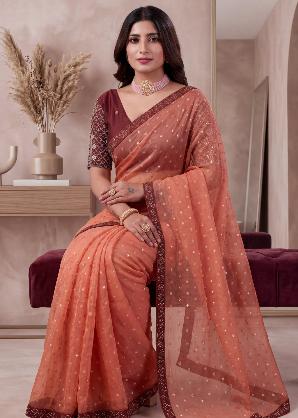 Heavy Sequin Embellished NC Moss Butti Saree