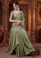 Festive Floral Satin Embroidered Saree