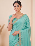 Premium Multicolour Embroidered Satin Saree