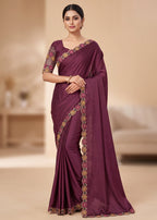 Designer Luxe Multicolour Embroidered Satin Saree