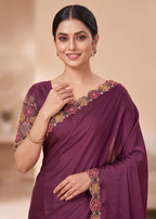 Designer Luxe Multicolour Embroidered Satin Saree