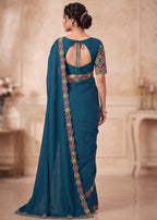 Designer Luxe Multicolour Embroidered Satin Saree