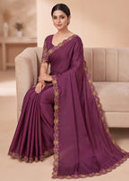 Premium Multicolour Embroidered Satin Saree