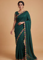 Designer Luxe Multicolour Embroidered Satin Saree