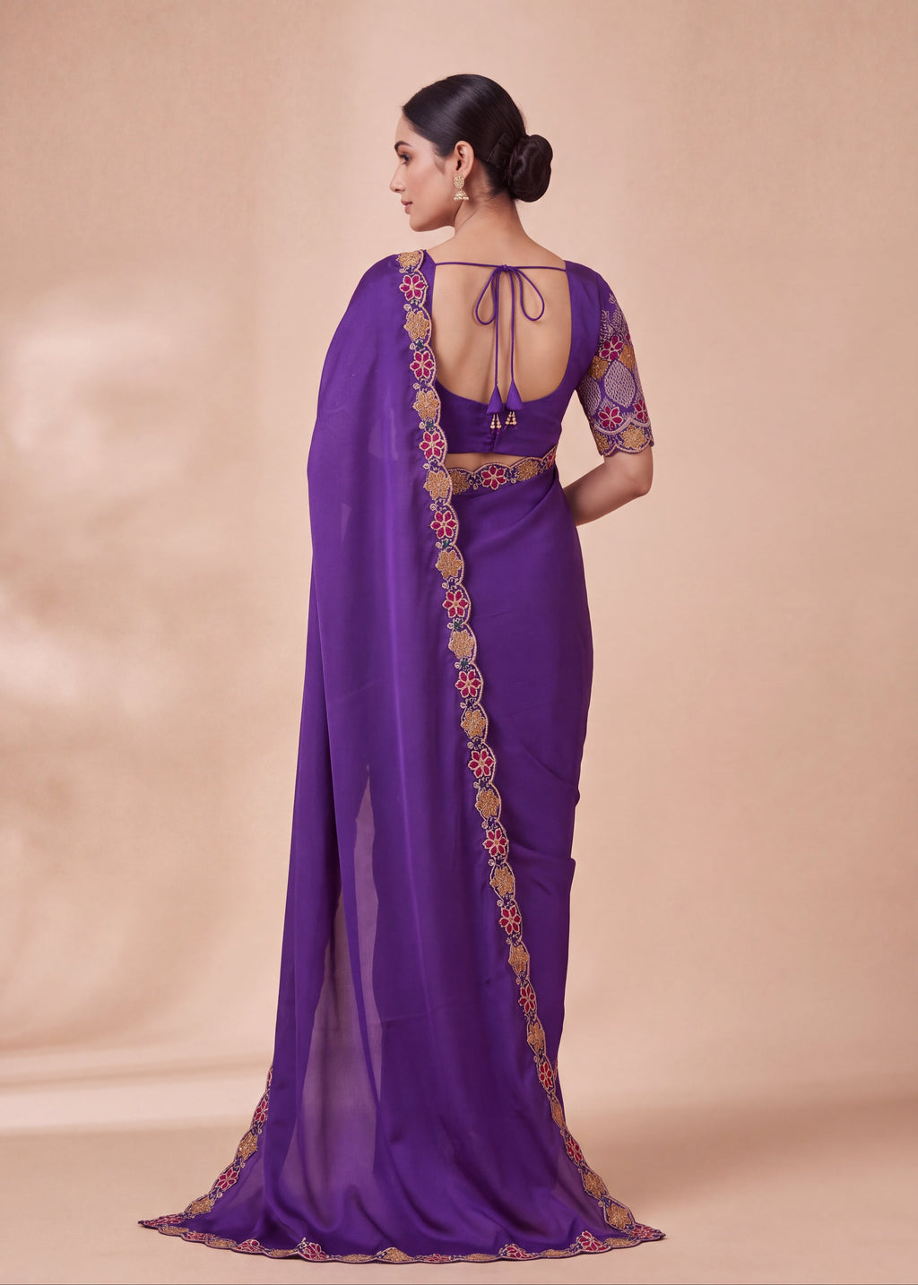 Premium Multicolour Embroidered Satin Saree