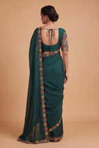 Designer Luxe Multicolour Embroidered Satin Saree