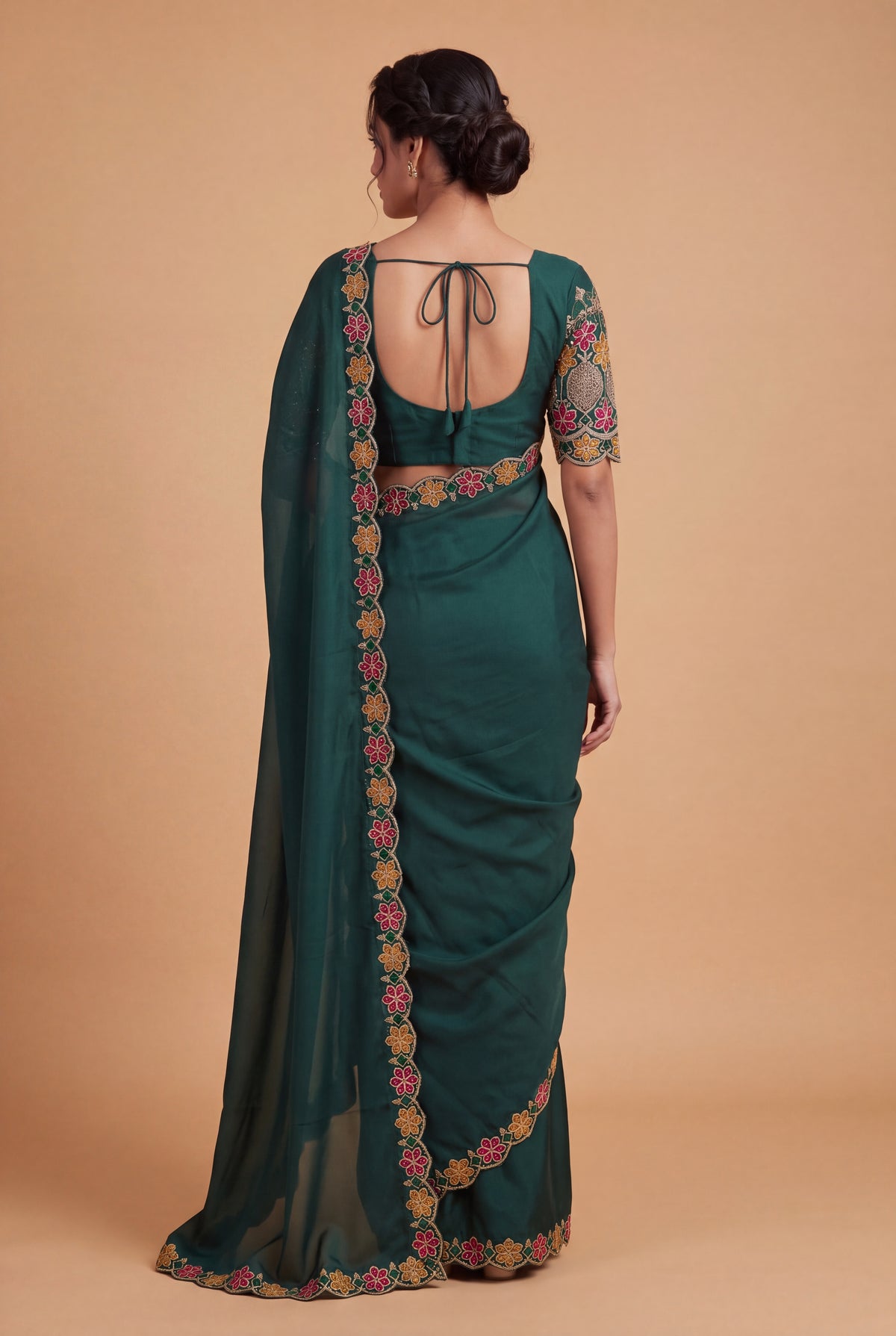 Designer Luxe Multicolour Embroidered Satin Saree