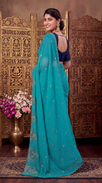 Festive Paisley Embroidered Georgette Saree