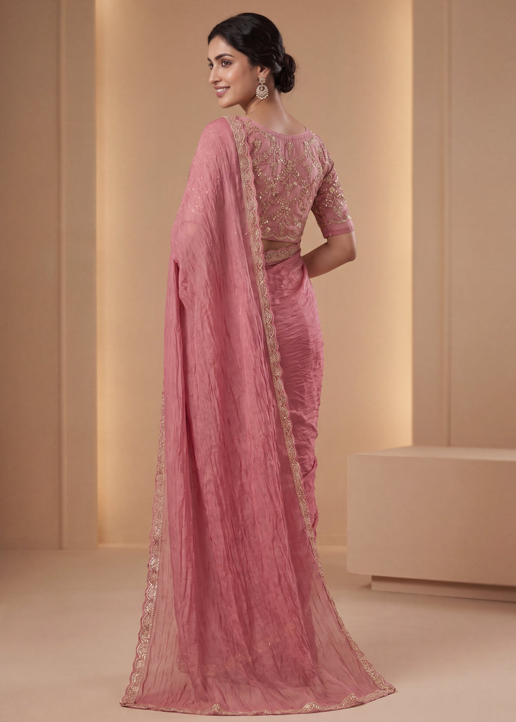 New Elegant Two-Tone Gold Crush Fancy Saree
