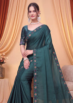 Stylist Party Wear Floral Satin Embroidered Saree