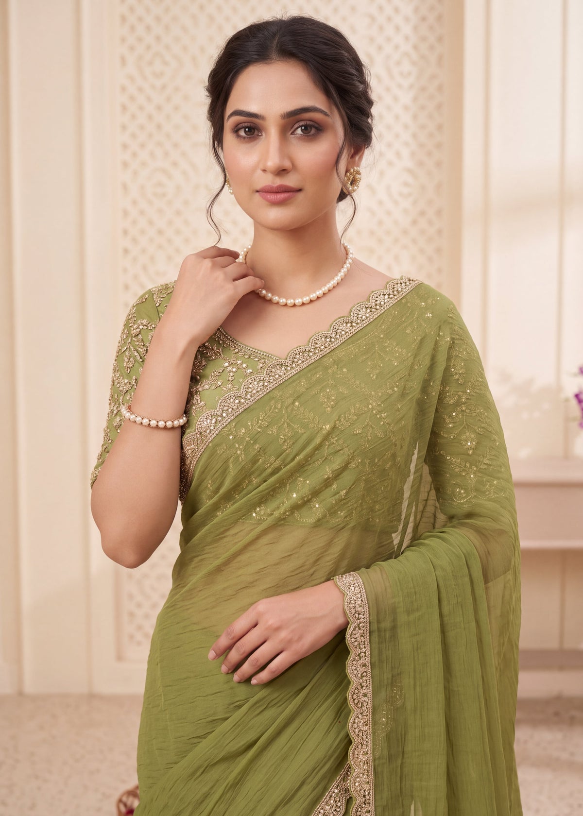 New Elegant Two-Tone Gold Crush Fancy Saree
