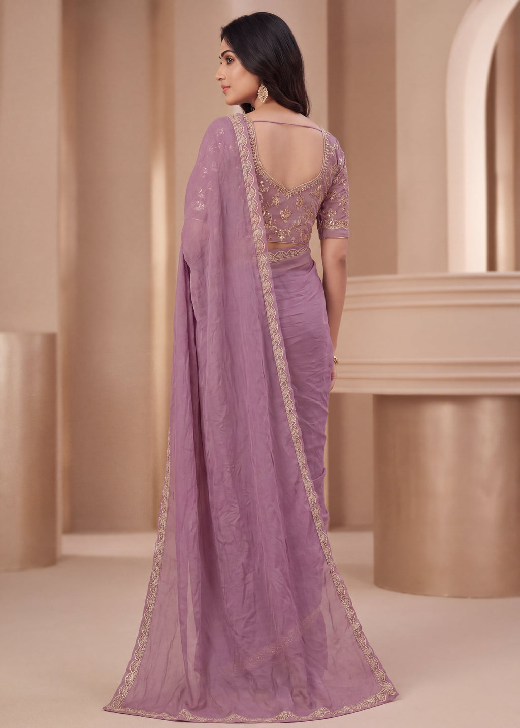 New Elegant Two-Tone Gold Crush Fancy Saree