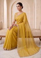 New Elegant Two-Tone Gold Crush Fancy Saree