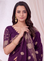 Elegant Soft NC Vichitra Floral Embroidery Saree