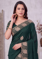 Elegant Soft NC Vichitra Floral Embroidery Saree