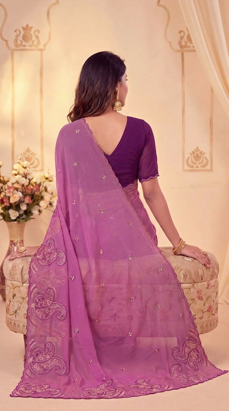 Festive Paisley Embroidered Georgette Saree