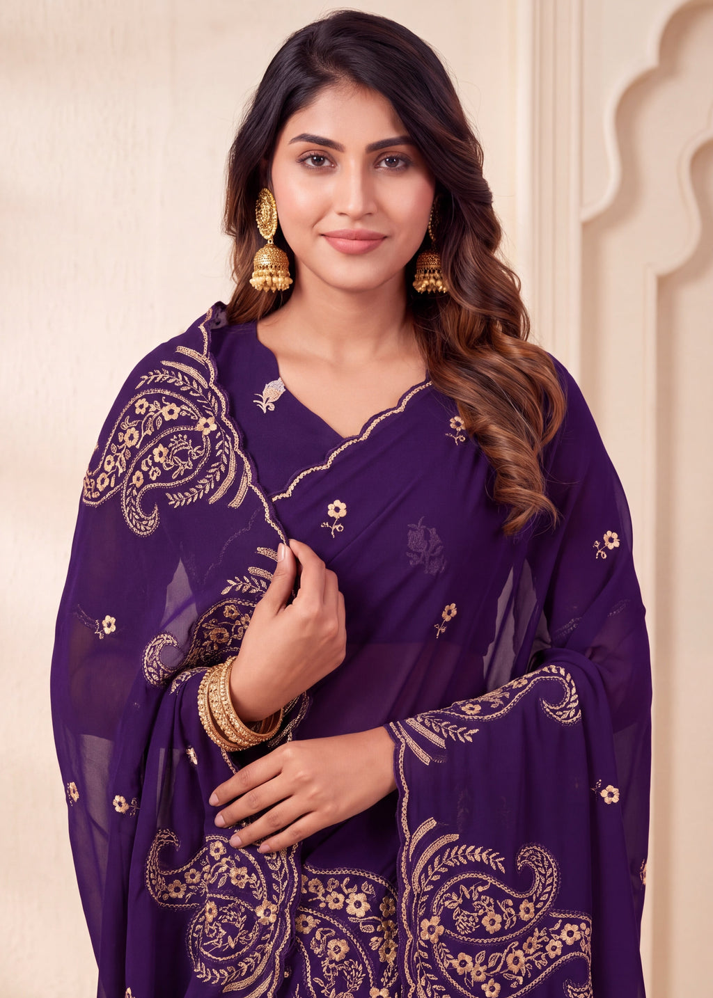 Festive Paisley Embroidered Georgette Saree