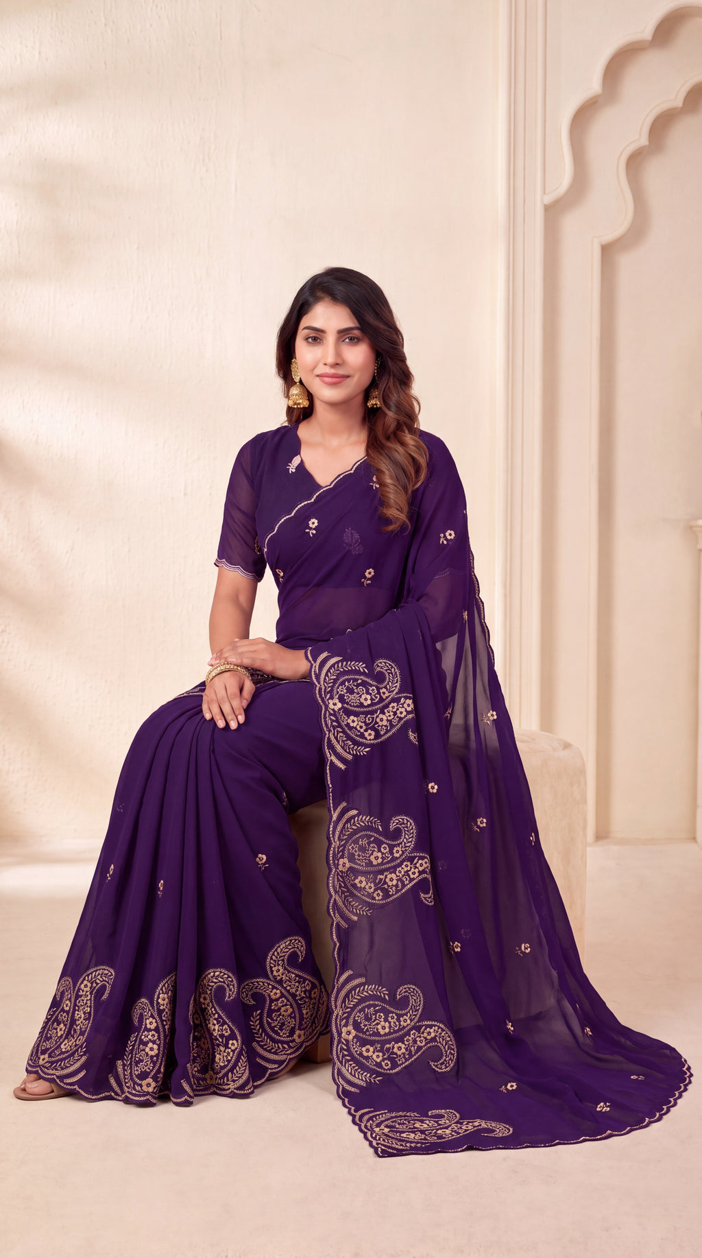 Festive Paisley Embroidered Georgette Saree