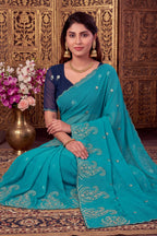 Festive Paisley Embroidered Georgette Saree
