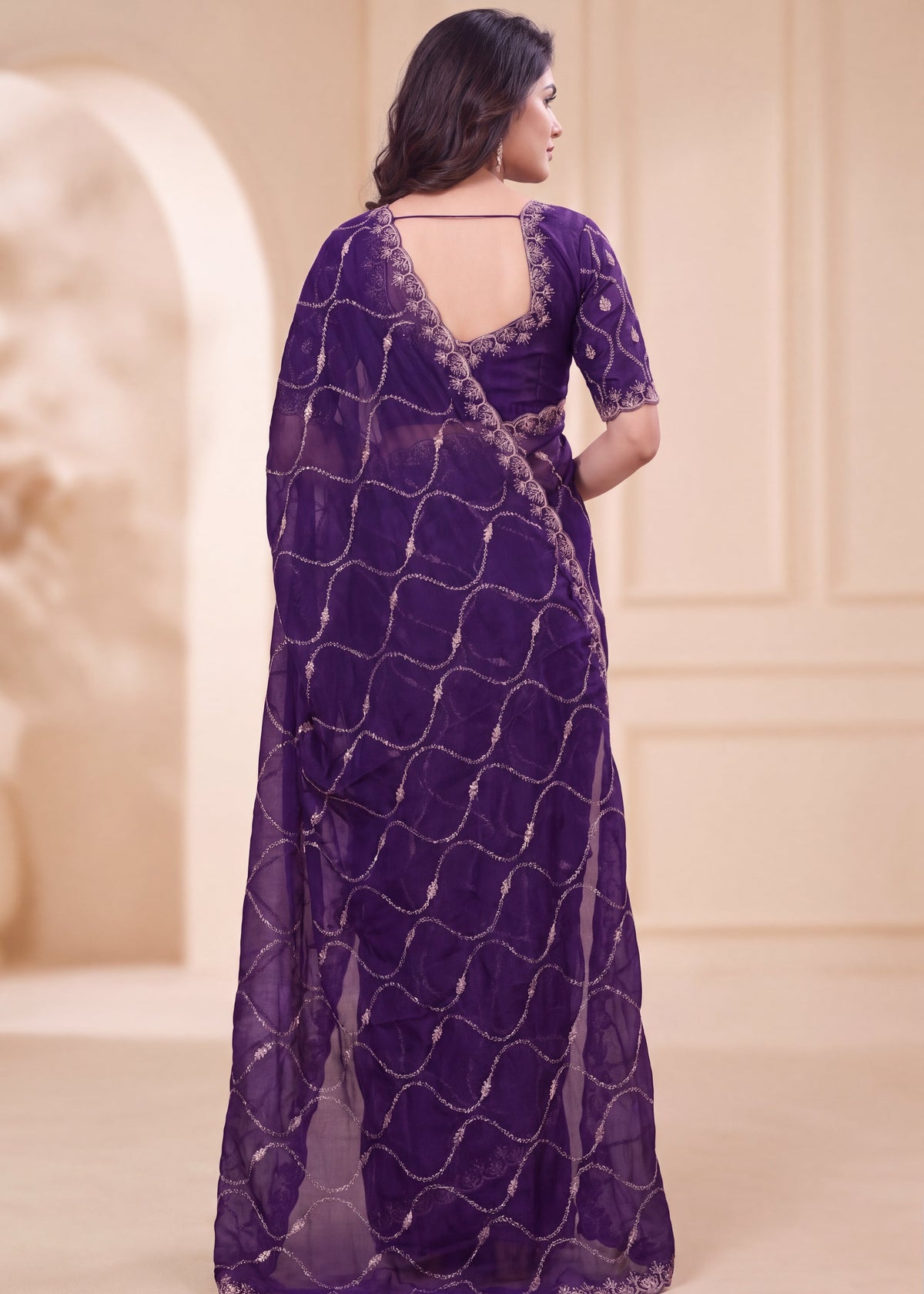 Fendy Chiffon Zari Work Designer Saree