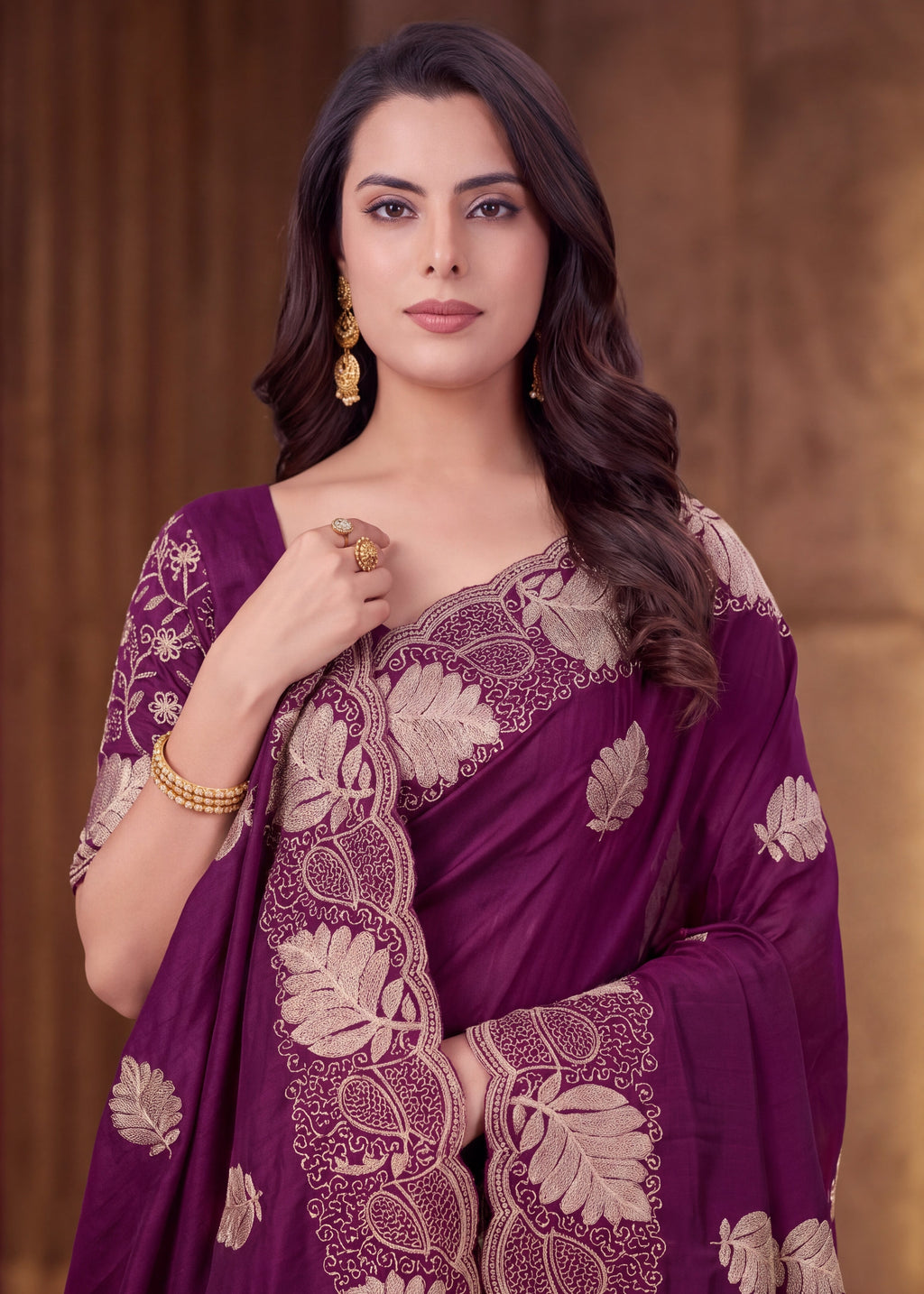 Elegant Soft NC Vichitra Floral Embroidery Saree