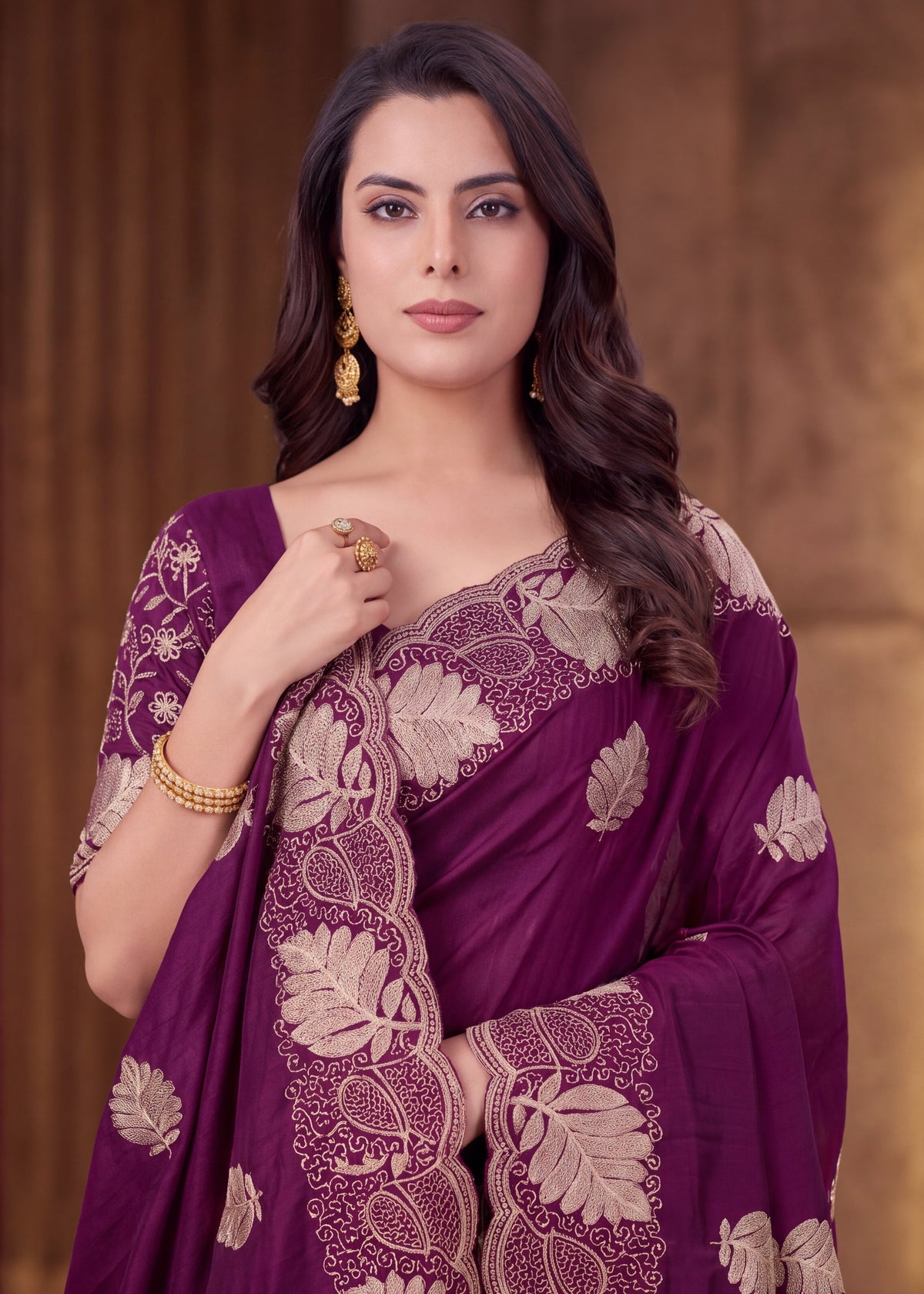 Elegant Soft NC Vichitra Floral Embroidery Saree
