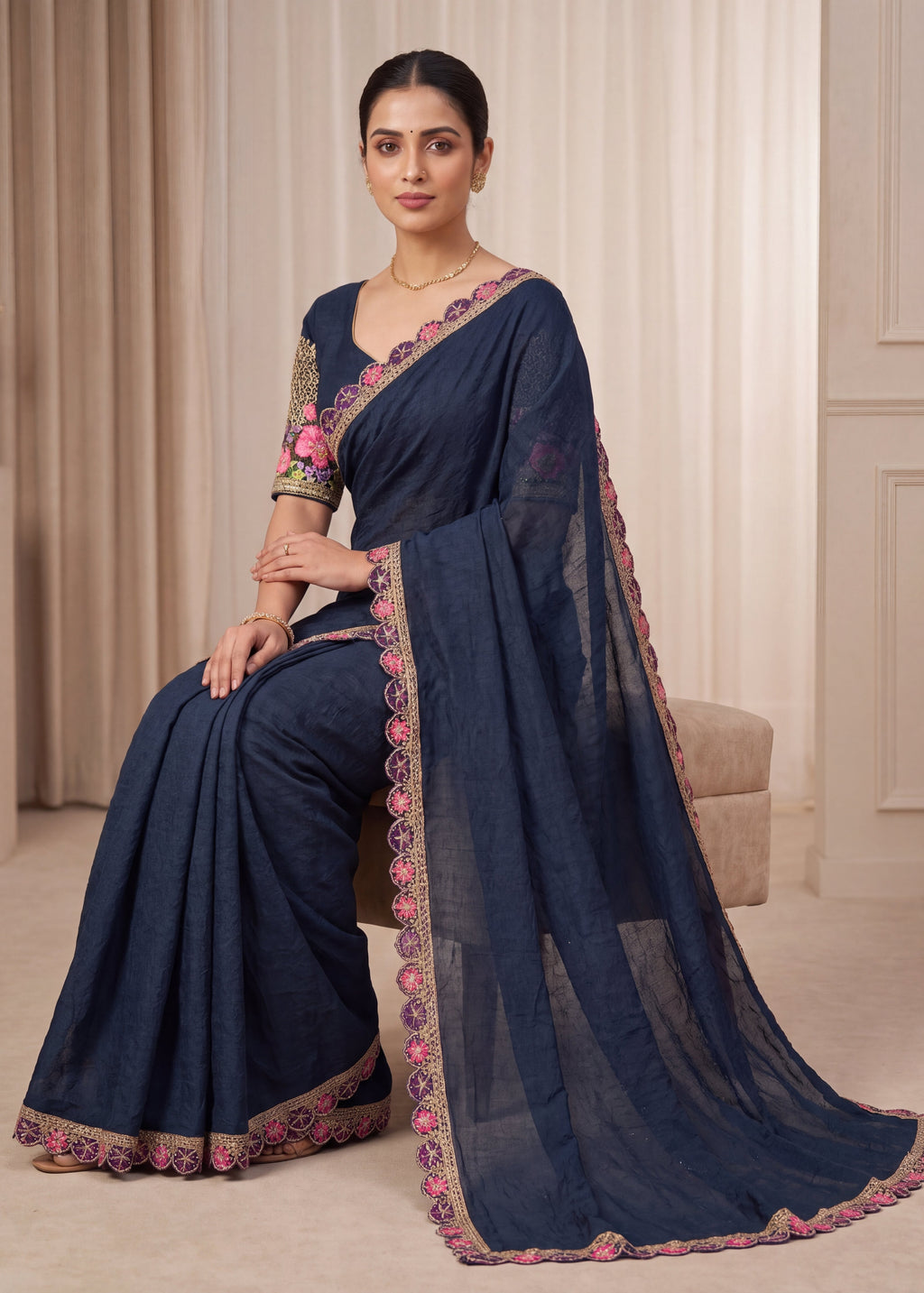 Premium Tesla Embroidered Designer Saree