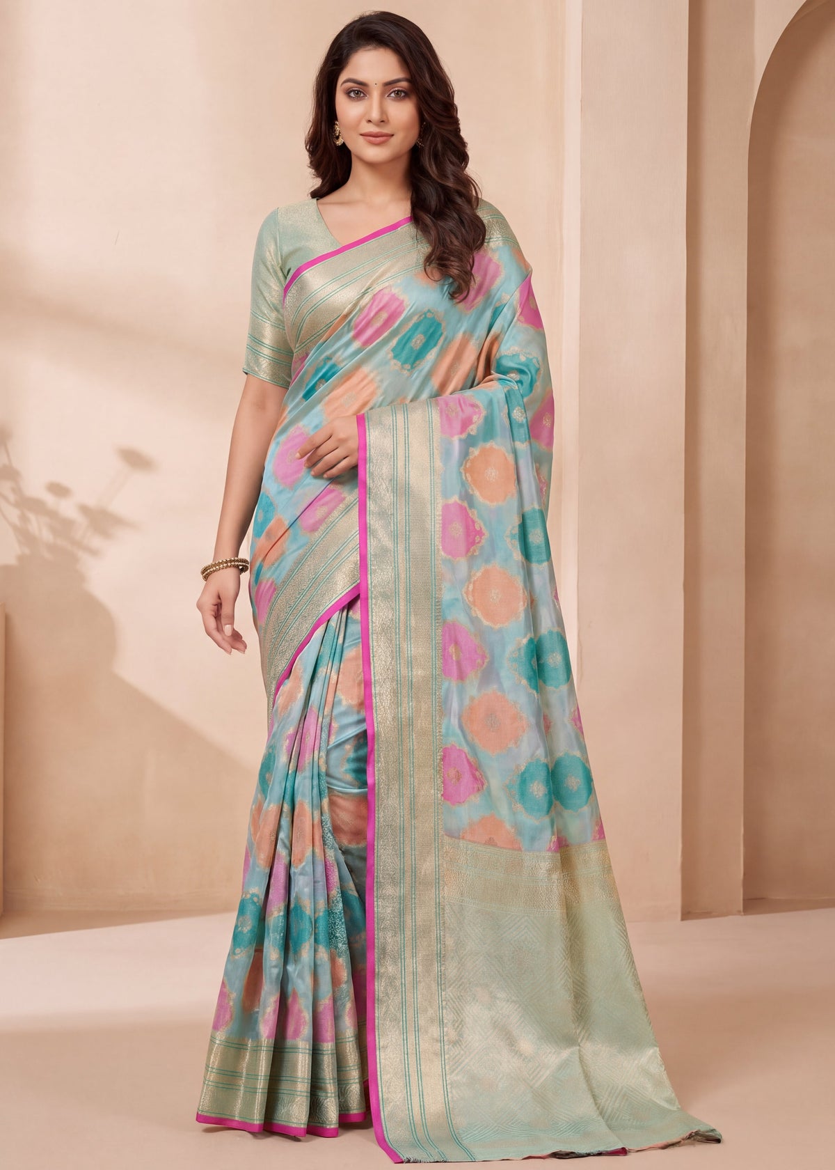 Elegant Woven Motifs Organza Banarasi Saree