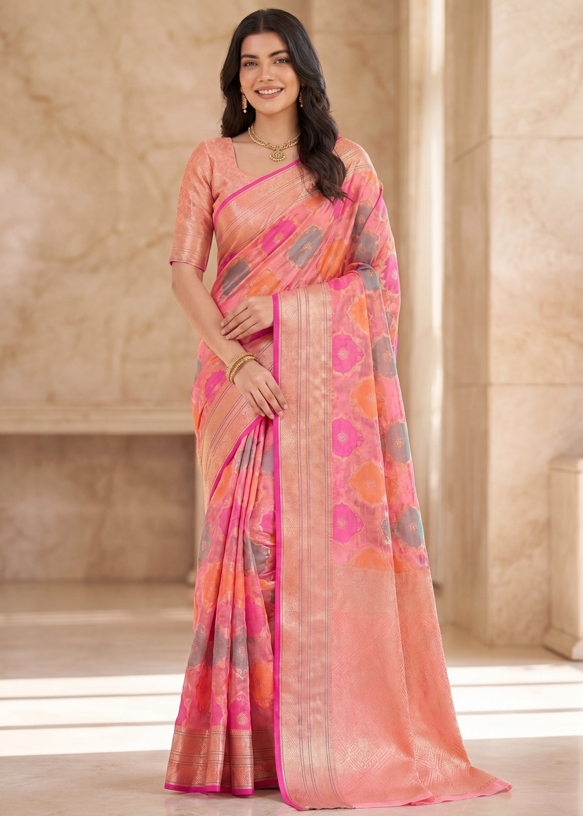 Elegant Woven Motifs Organza Banarasi Saree