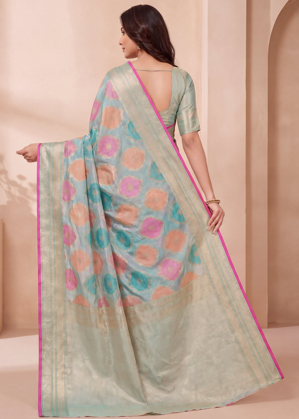 Elegant Woven Motifs Organza Banarasi Saree