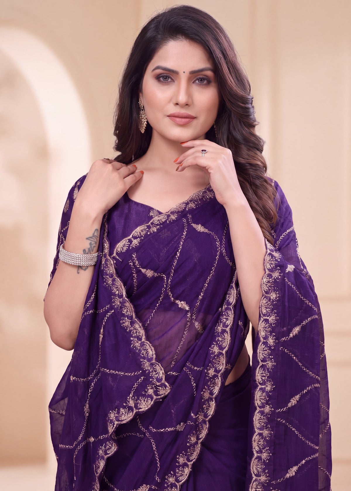 Fendy Chiffon Zari Work Designer Saree
